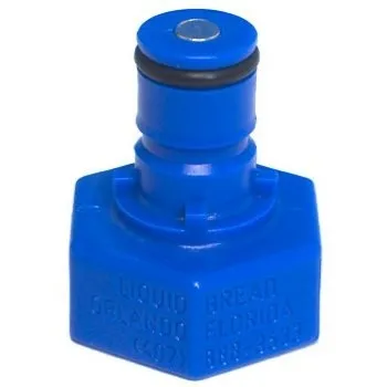 Blue hexagonal cap with a cylindrical top.
