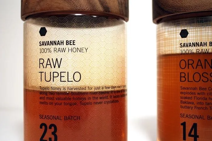 Raw Tupelo Honey from Savannah Bee Company in a glass jar.