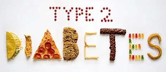 Type 2 diabetes written with food items.