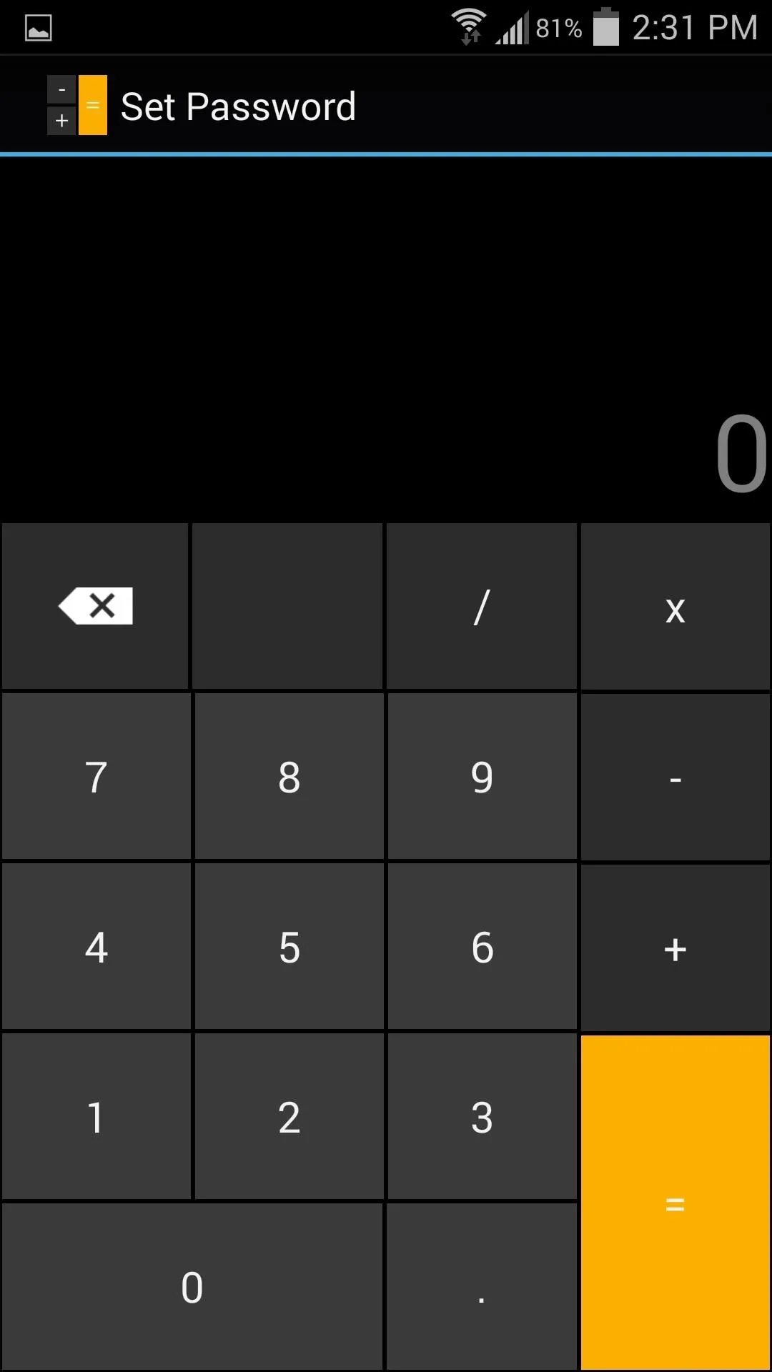 Password input screen with numeric keypad.