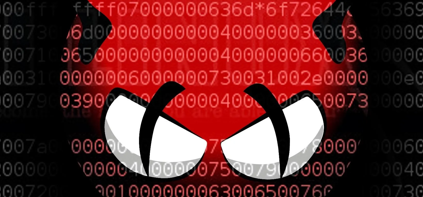 Angry bird graphic with binary code background.