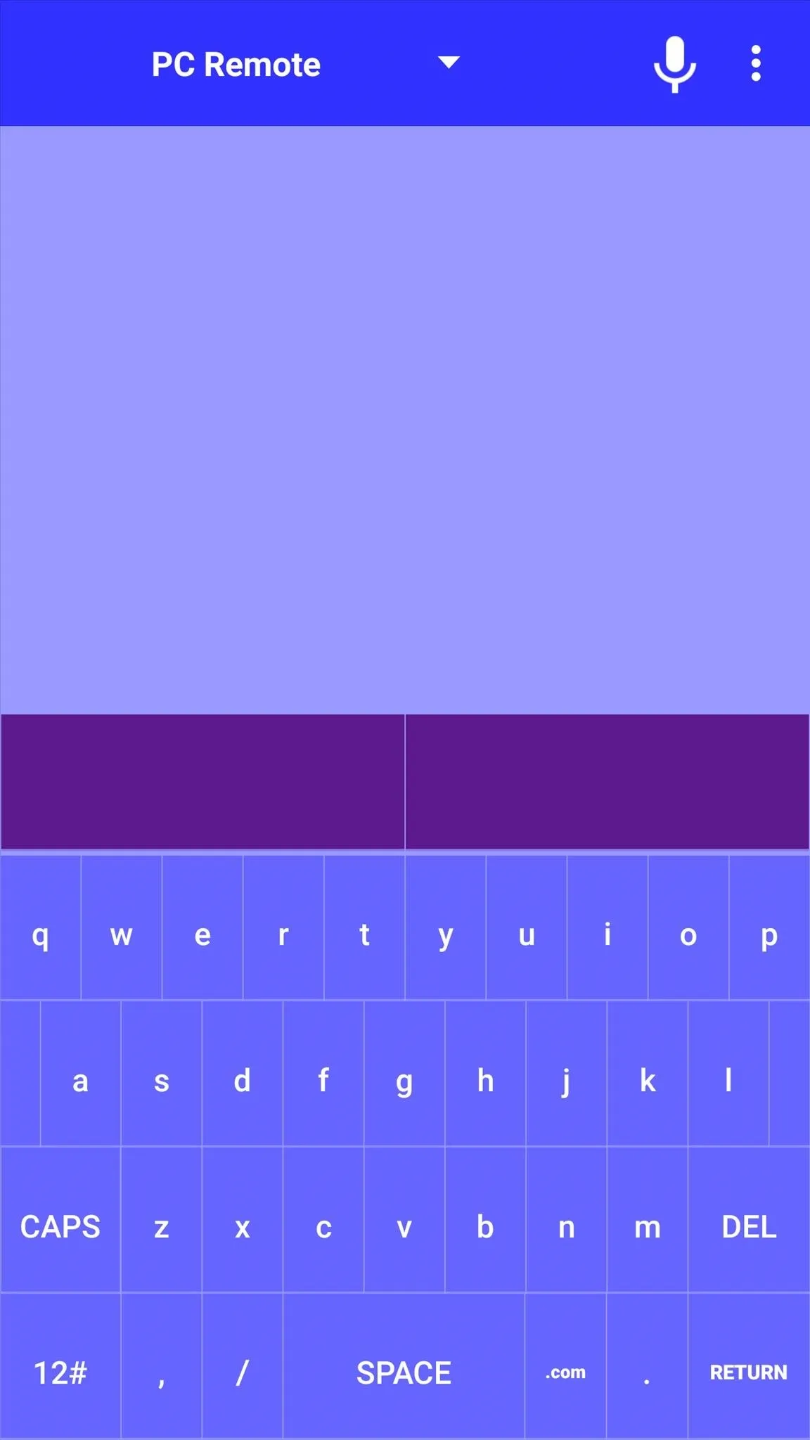 Mobile keyboard interface against a purple background.