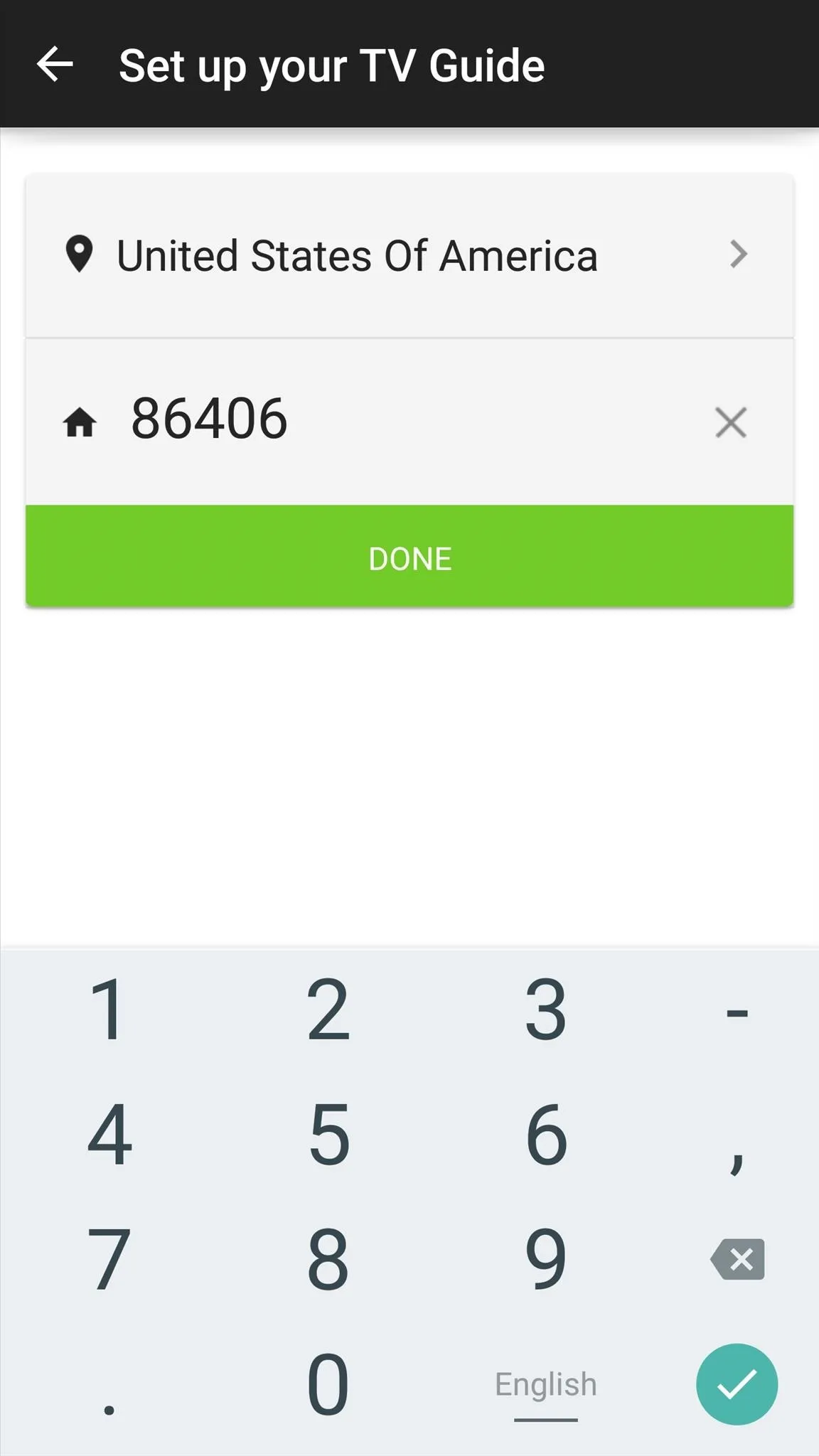Setting up a TV guide with location and zip code input.