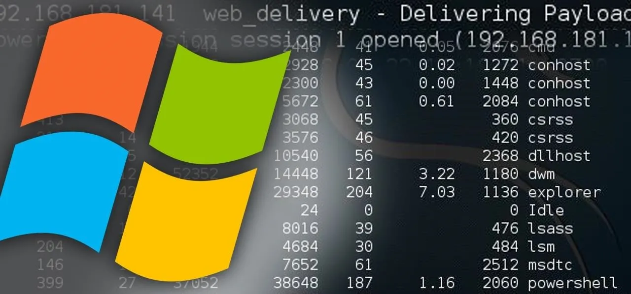 Windows logo with a data transmission interface and network statistics.