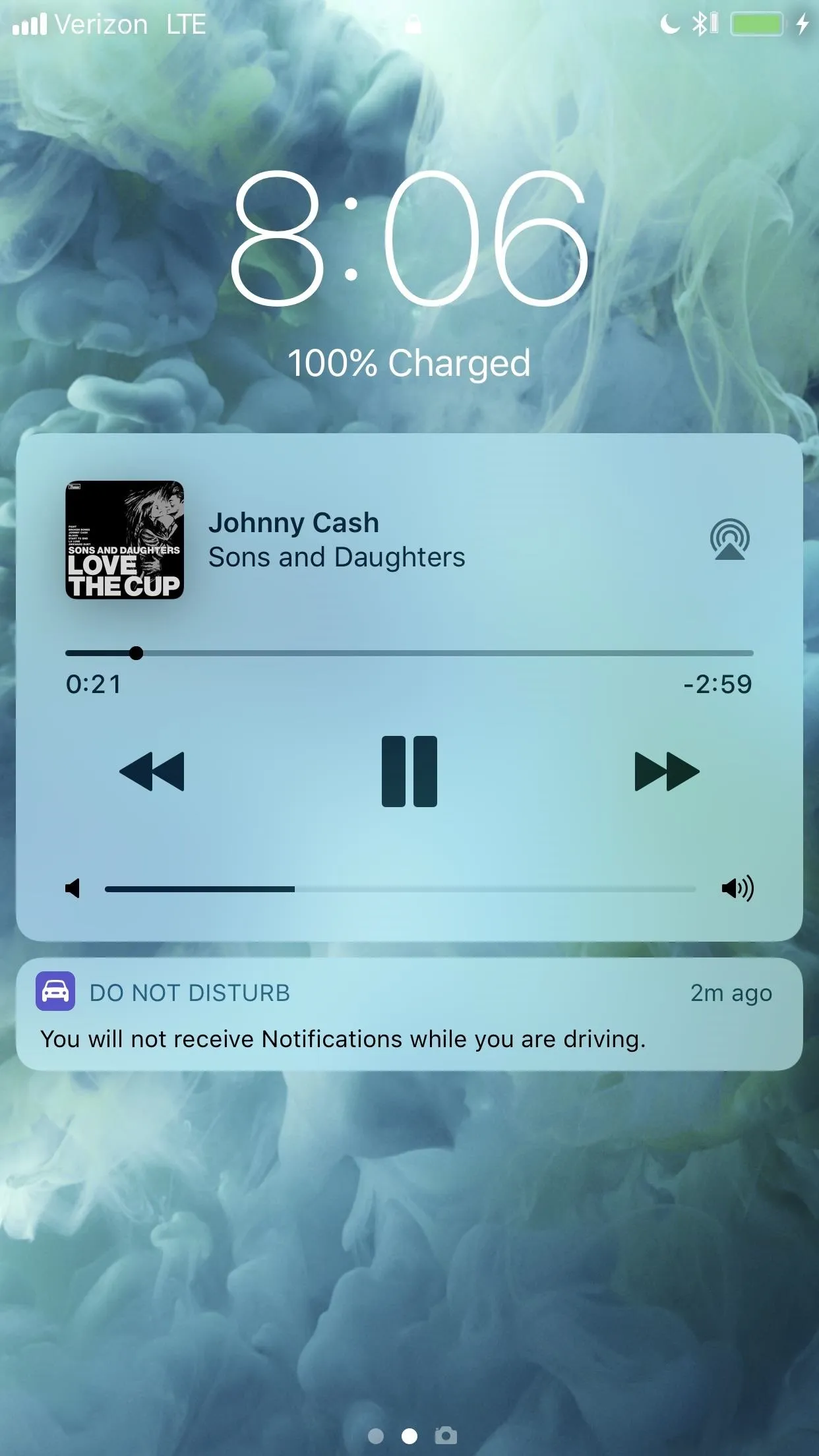 Notification and media player screen on a smartphone.