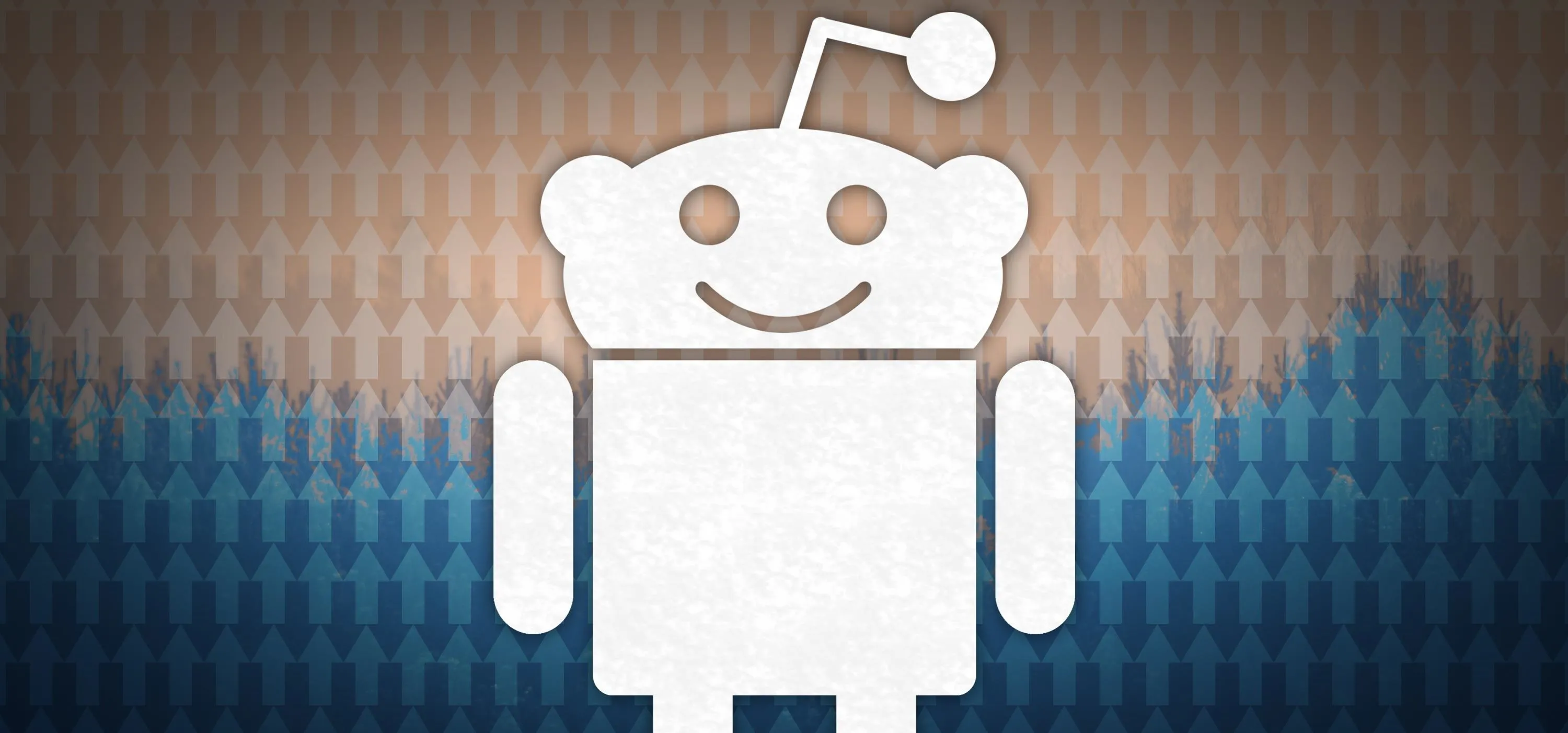 Reddit robot mascot with a positive expression against an abstract background.
