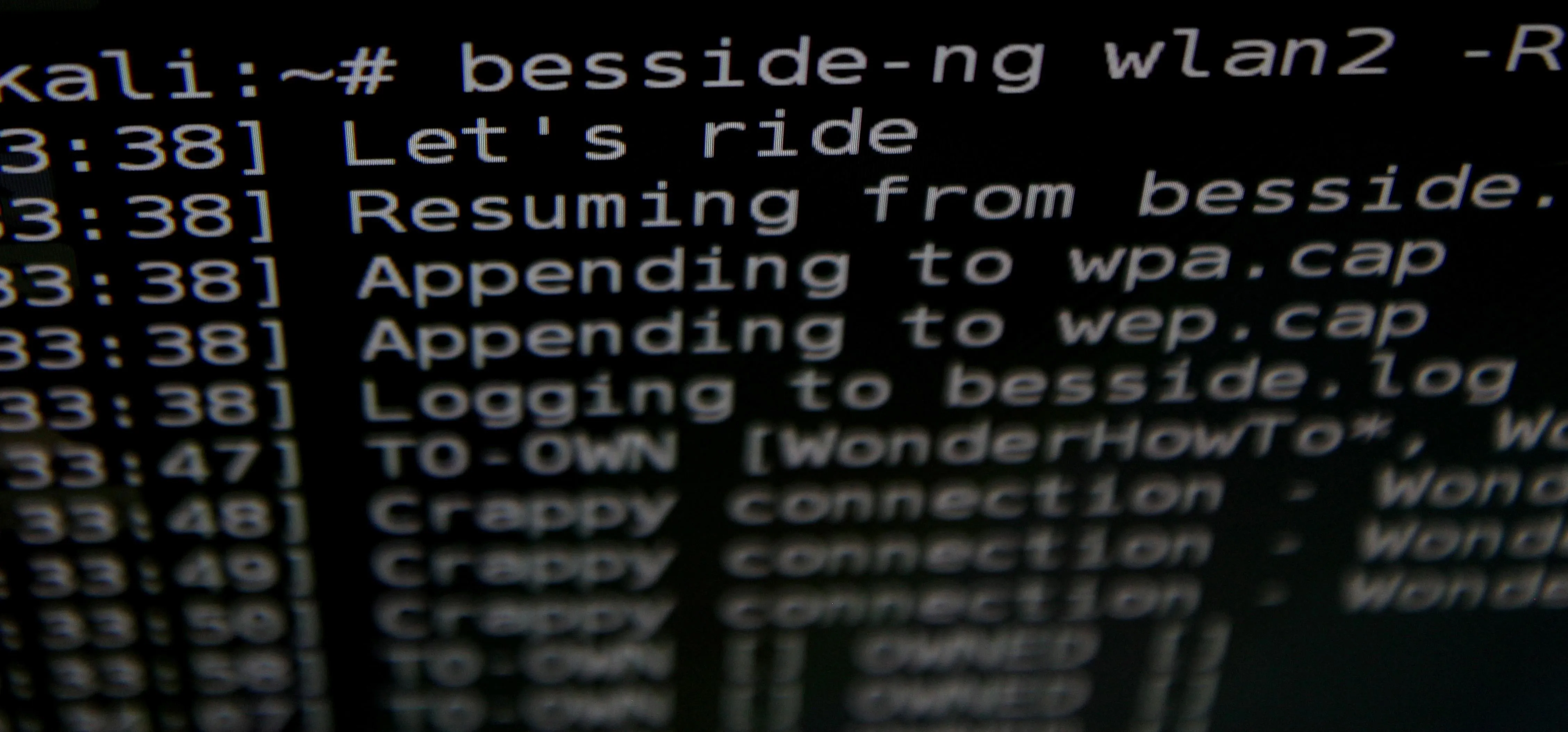 Computer terminal displaying network commands and status messages.