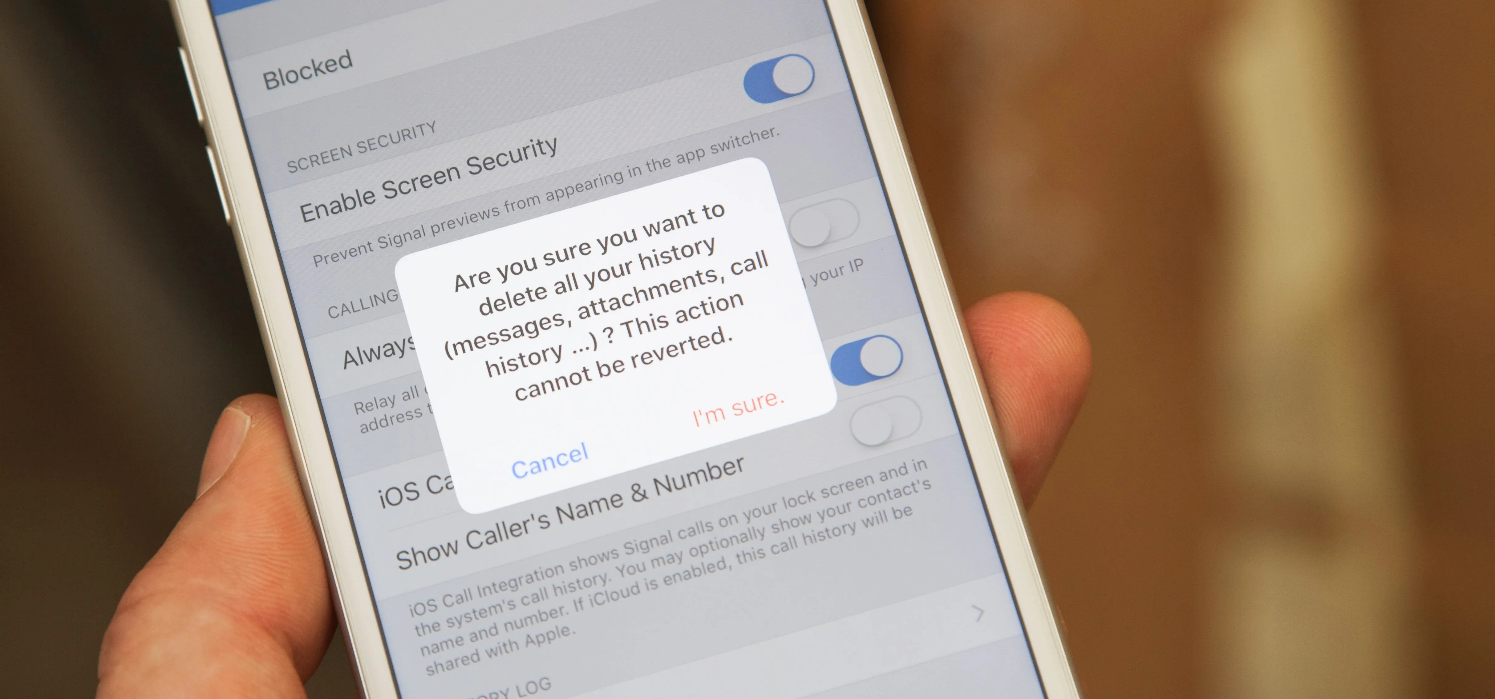 Phone screen displaying security settings with a confirmation prompt.