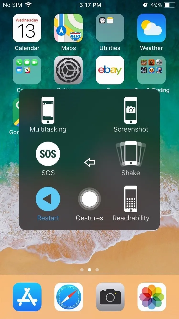 Smartphone screen displaying control center options.