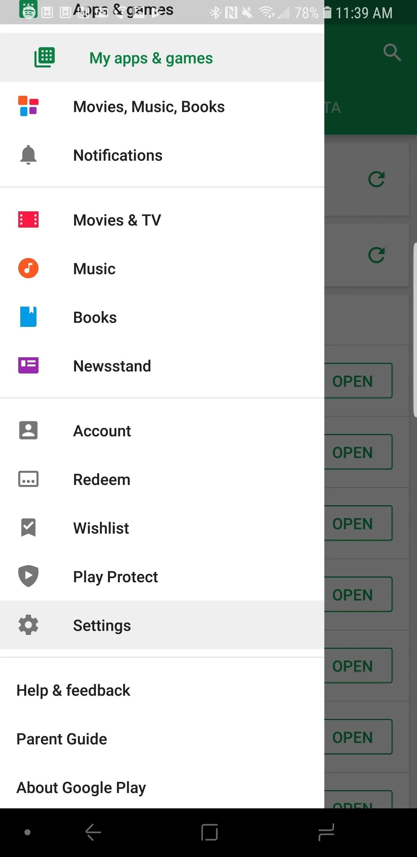 Menu options on a mobile app interface.