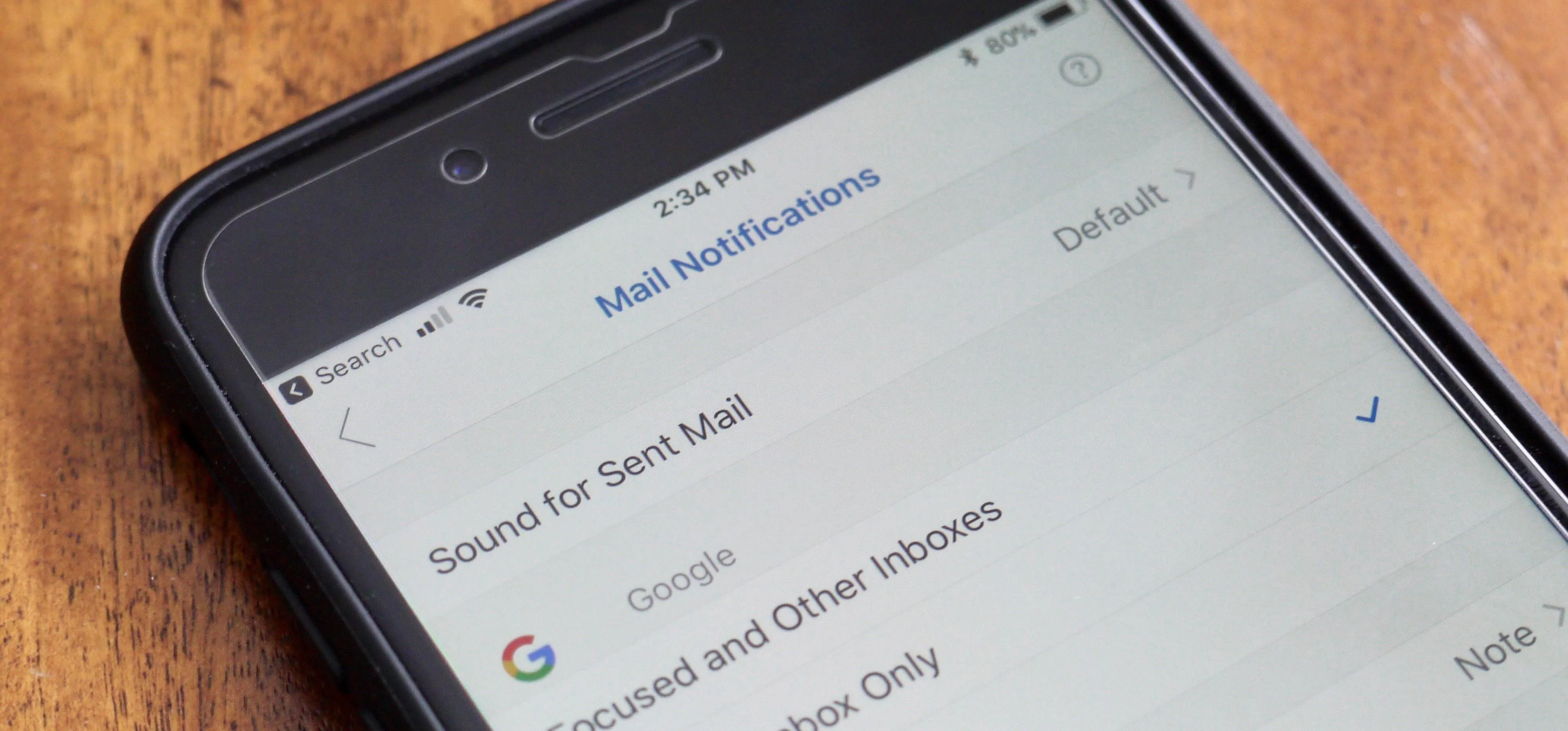 Email notifications settings on a smartphone.