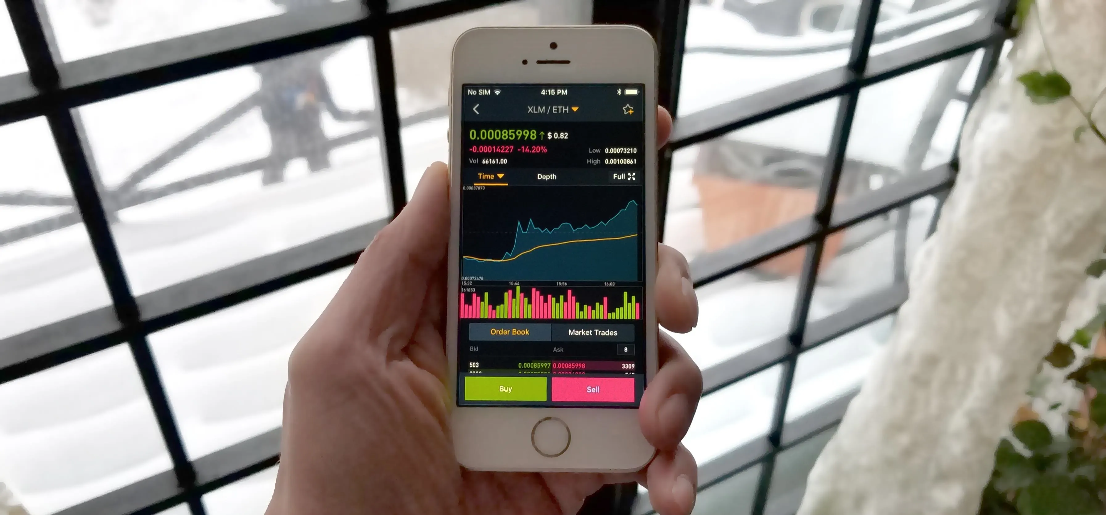 Stock market app displayed on a smartphone.
