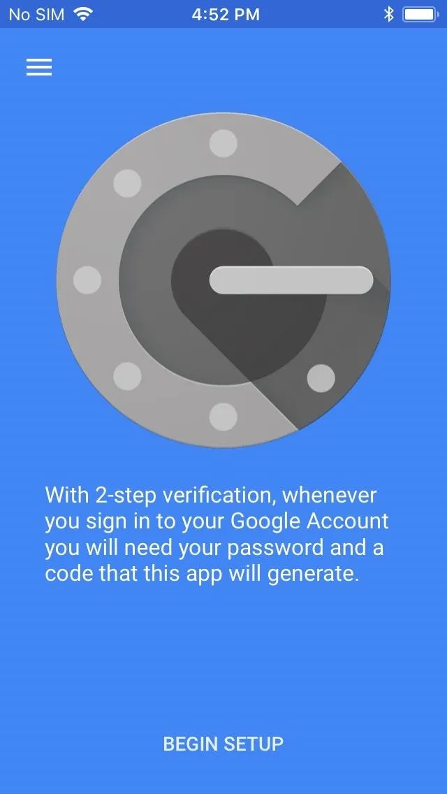 Google Authenticator 2-Step Verification setup screen.
