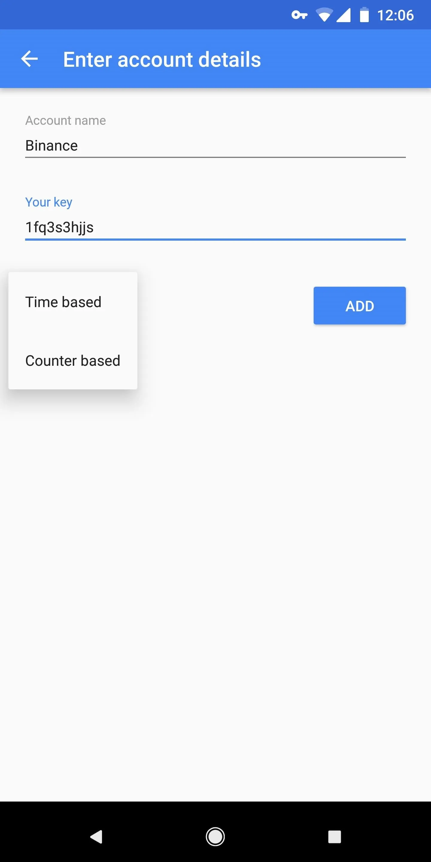 Order account details with options for transaction type selection.