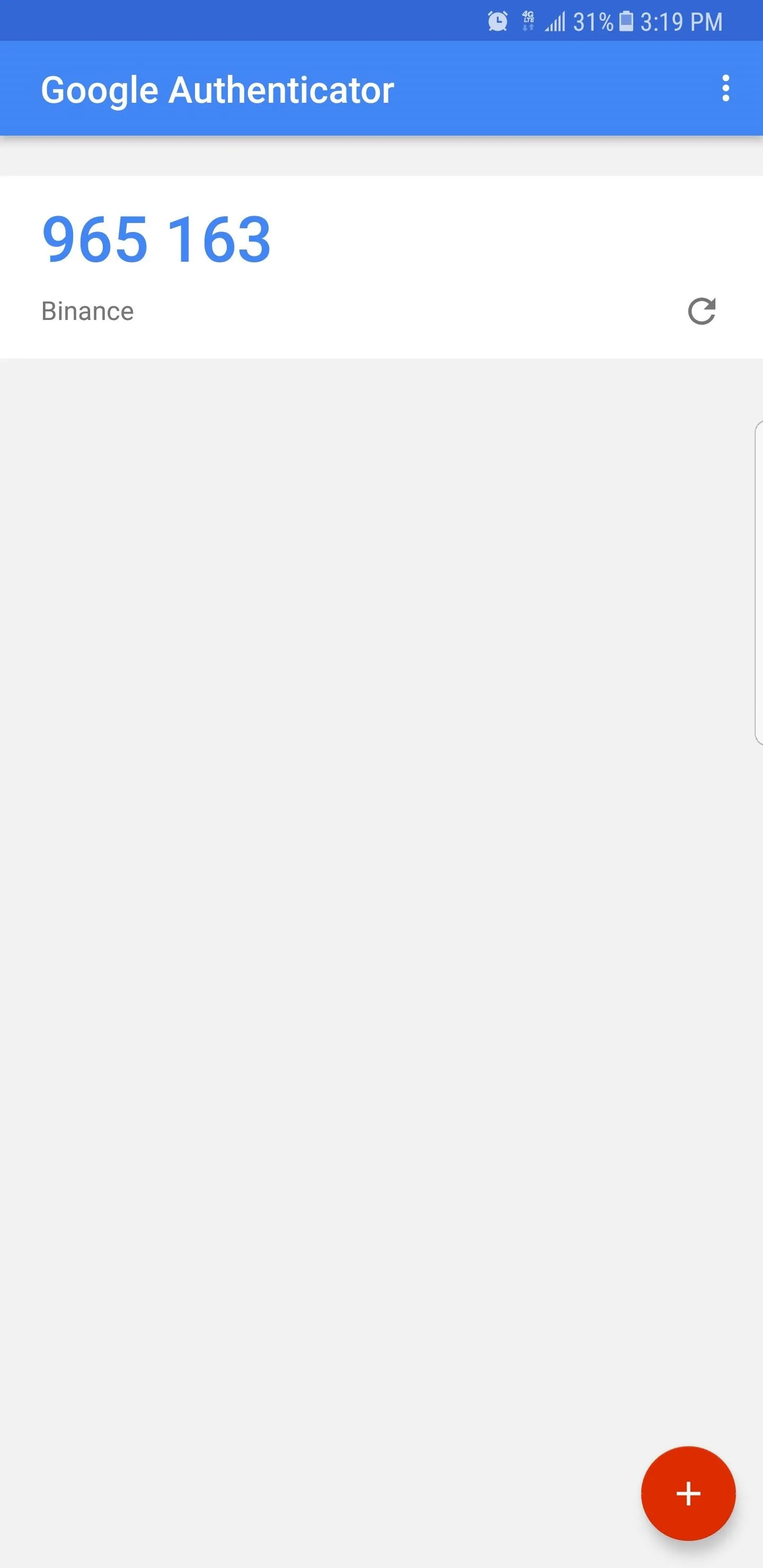 Google Authenticator app displaying a verification code.