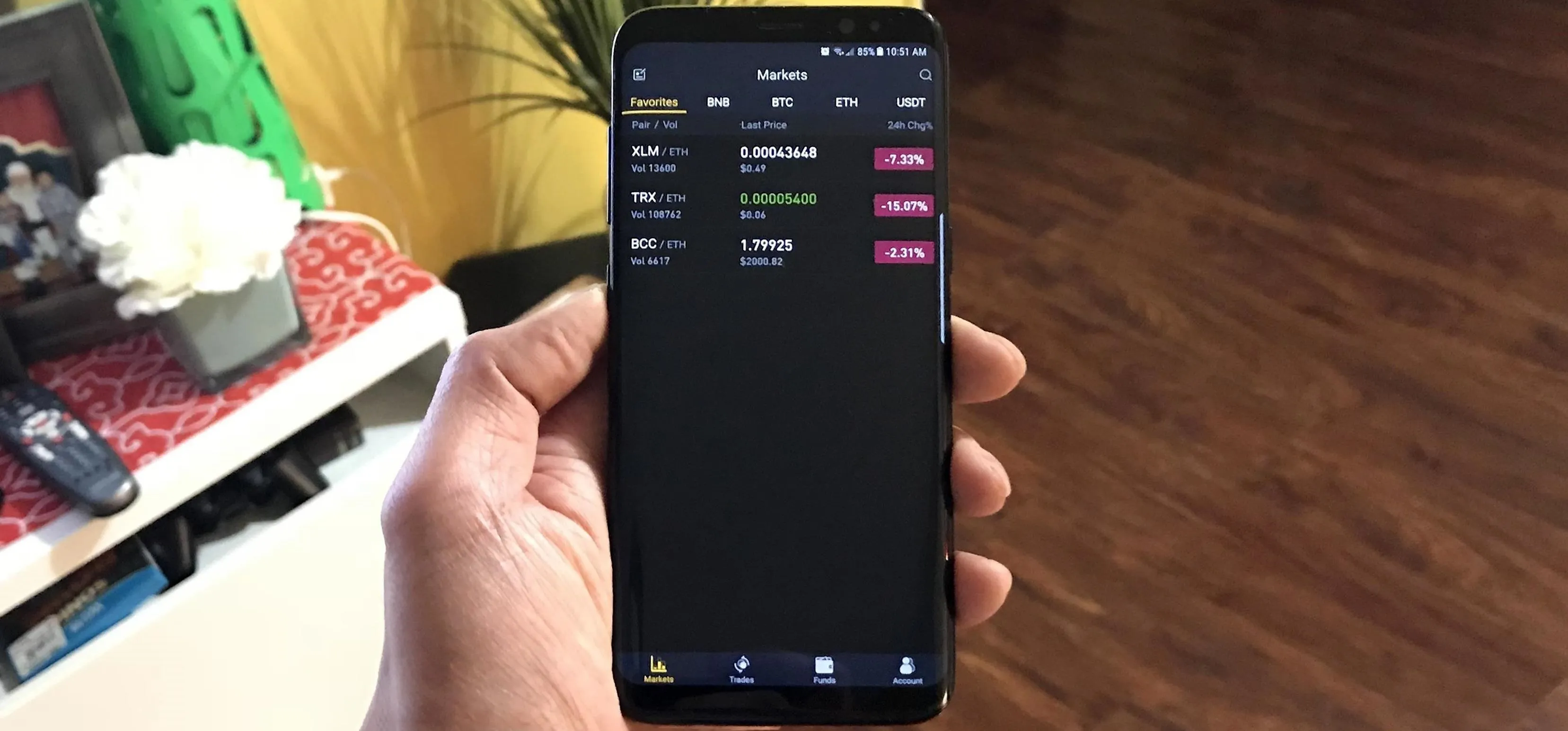 Mobile smartphone displaying a trading app interface.