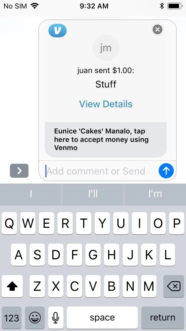 Text conversation about sending money using Venmo.