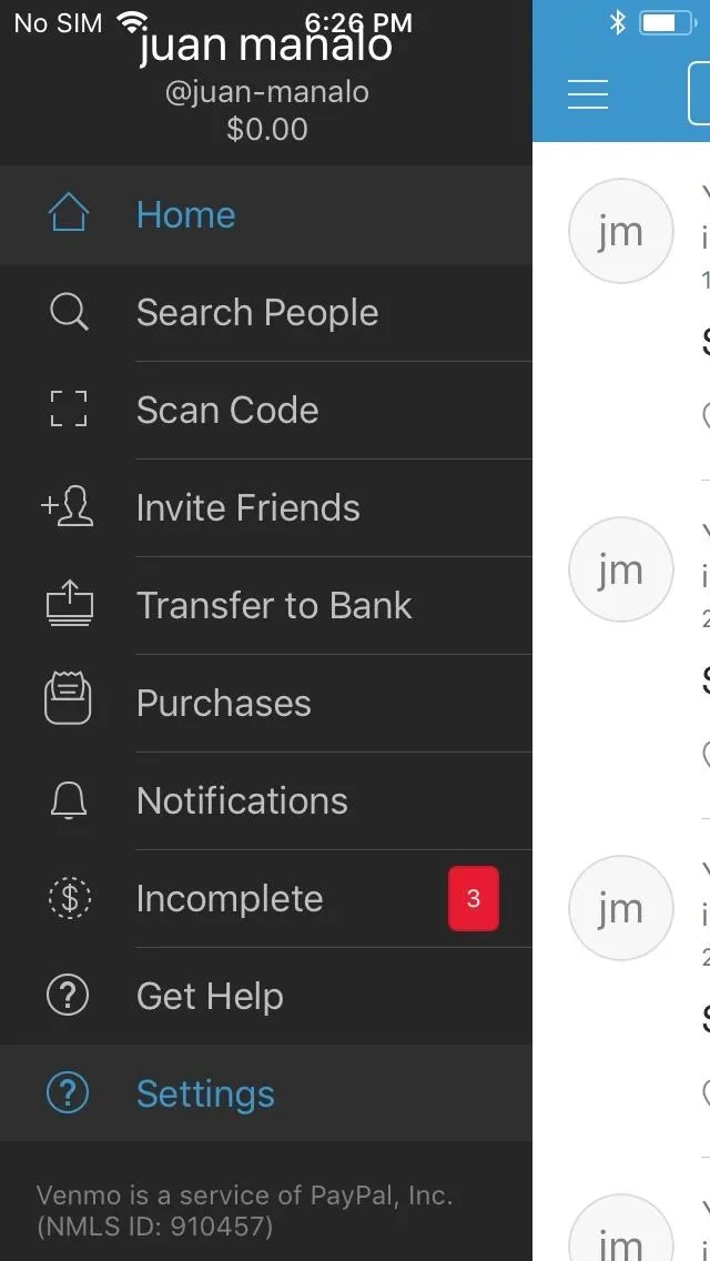 User interface of a mobile app featuring navigation menu options.