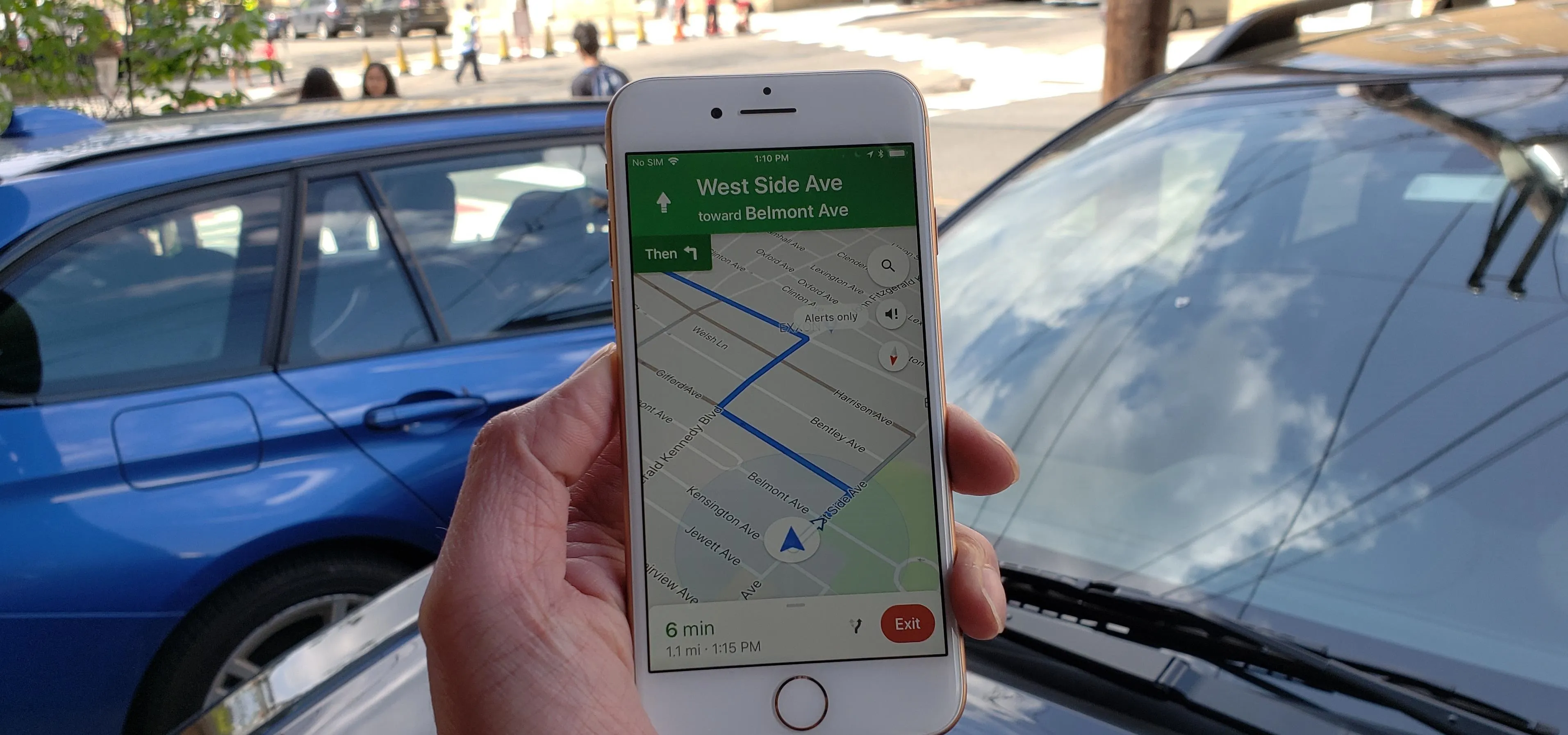 Smartphone displaying a GPS navigation map with directions.