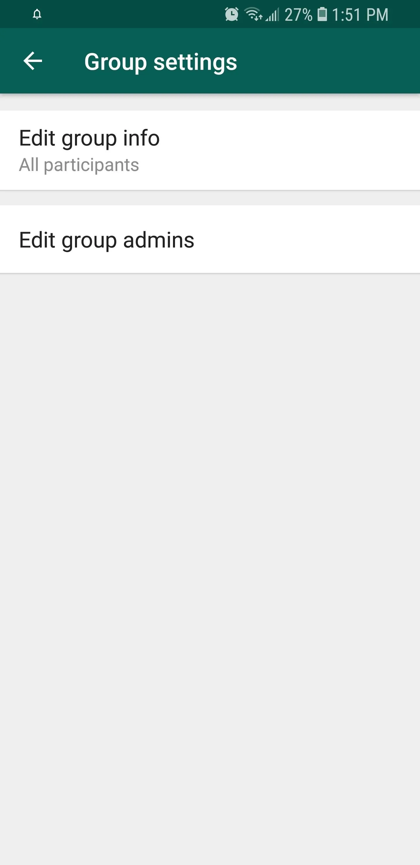 Group settings menu on a mobile device.