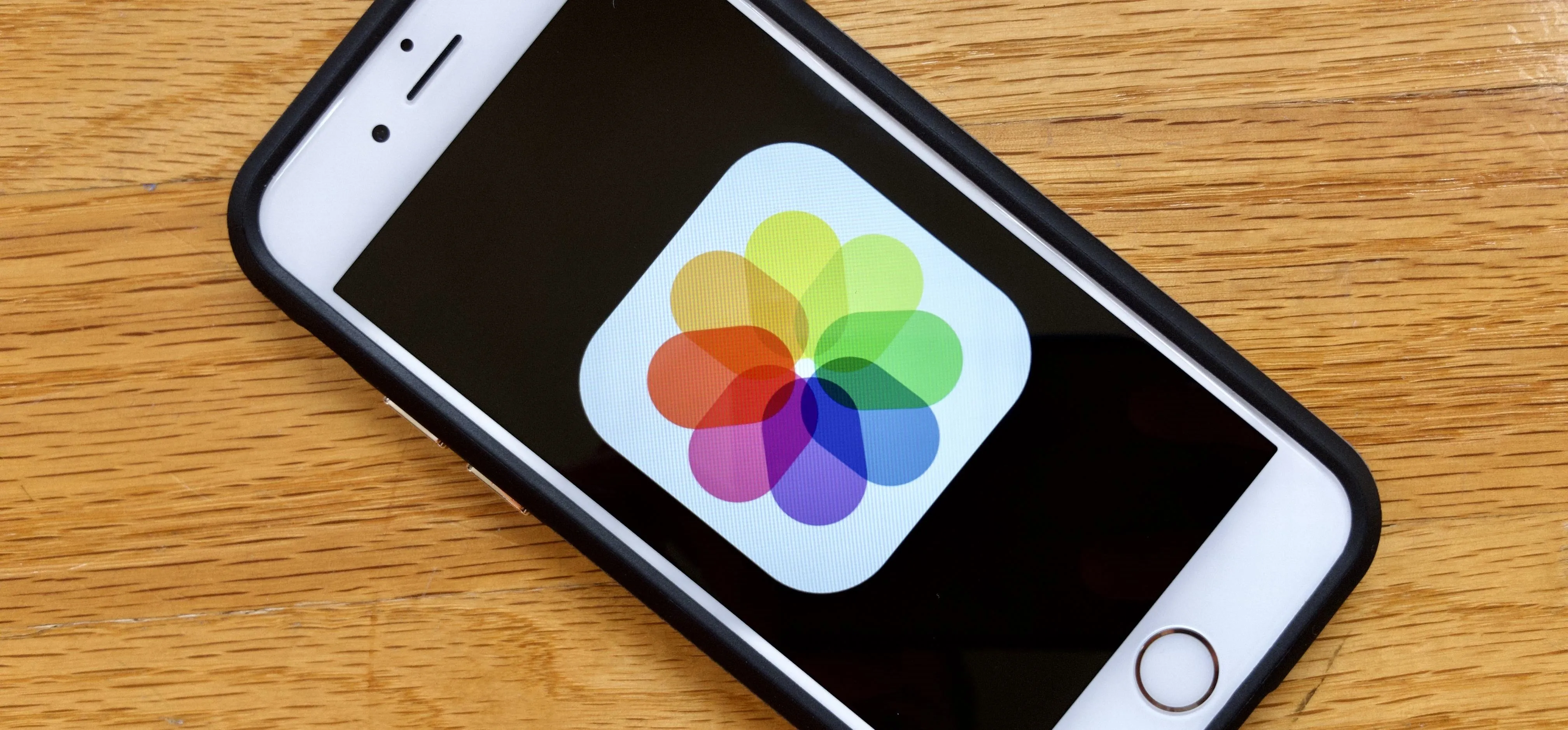 Smartphone displaying a colorful photo gallery app icon.