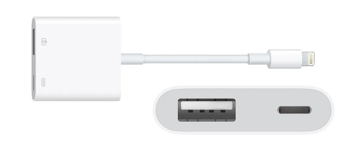 Lightning to USB adapter with additional USB port.