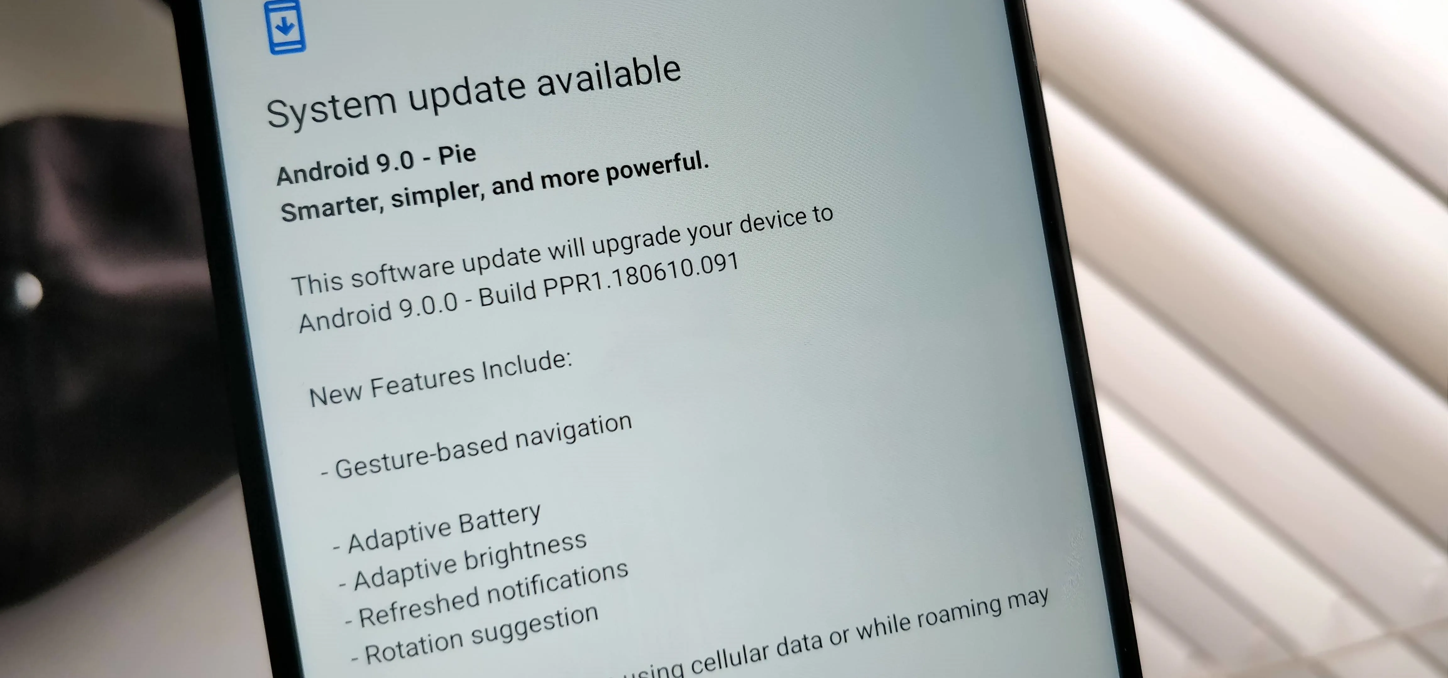 System update notification on a mobile device.