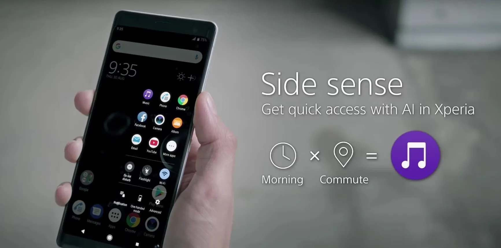 Smartphone with Side Sense feature displayed on the screen.