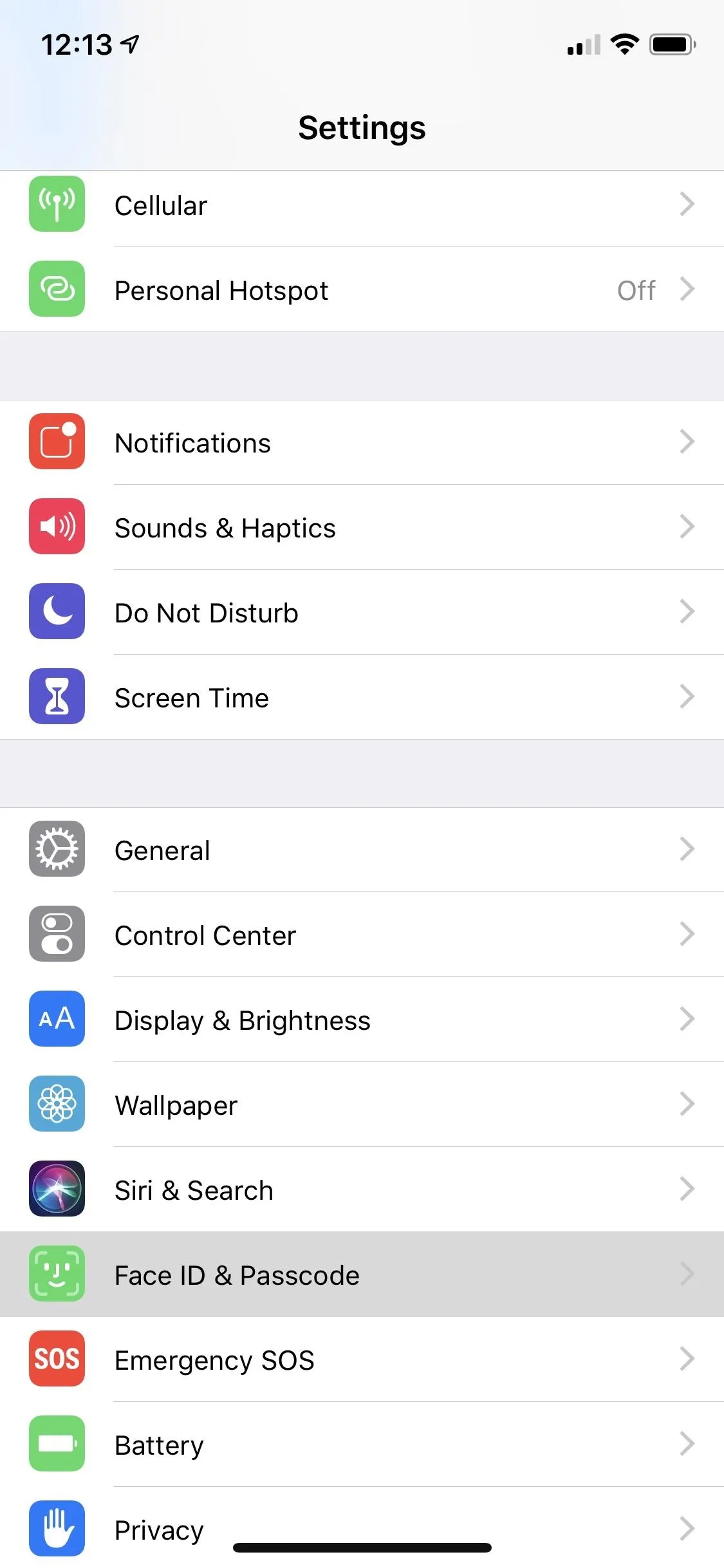 Settings menu of a mobile device with options such as Cellular, Wi-Fi, and General.