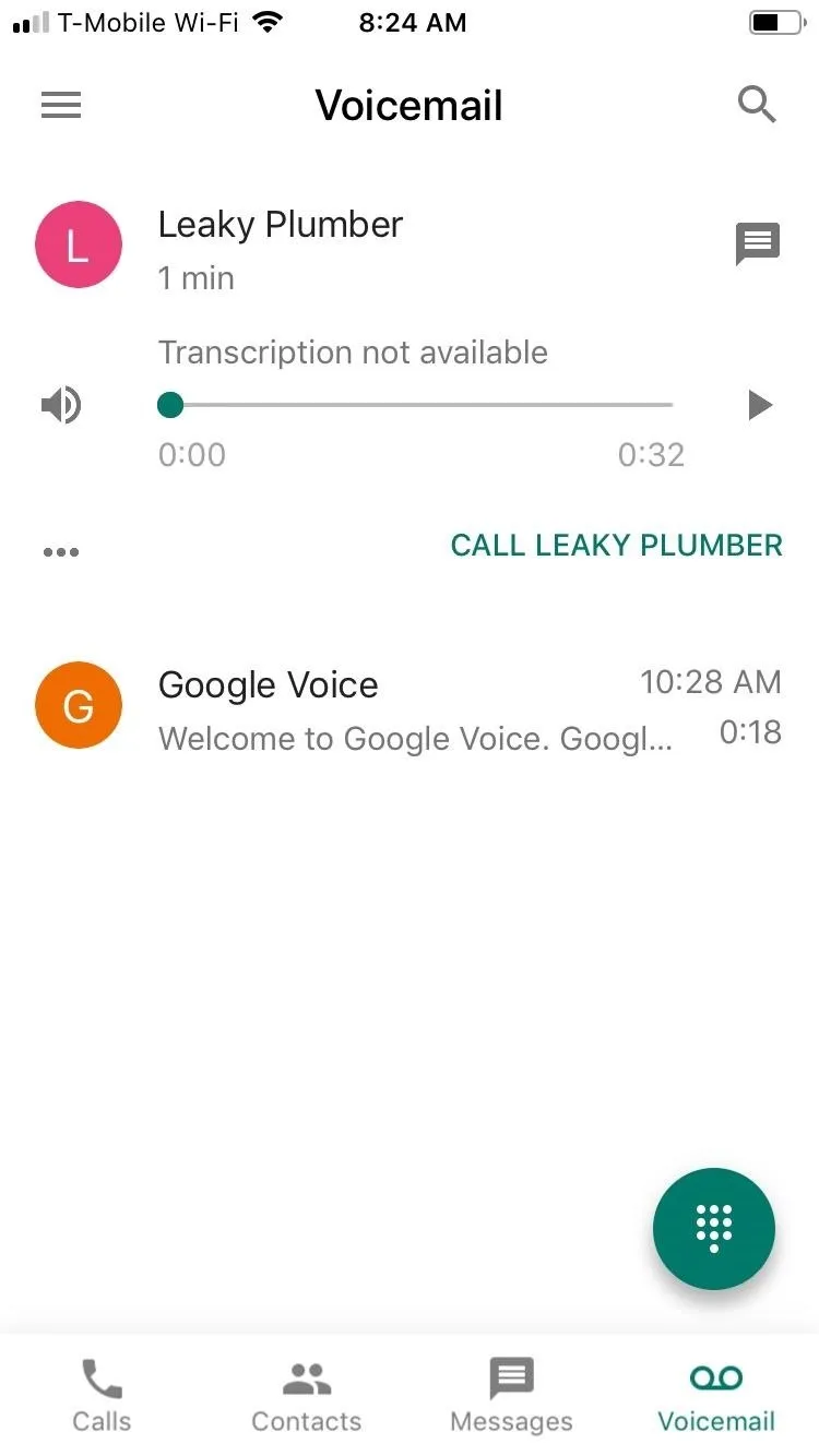 Voicemail interface on a smartphone.