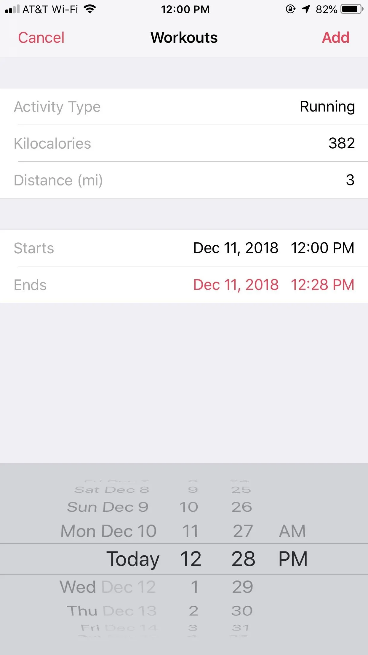Workout summary showing running stats, including distance, calories burned, and date/time.