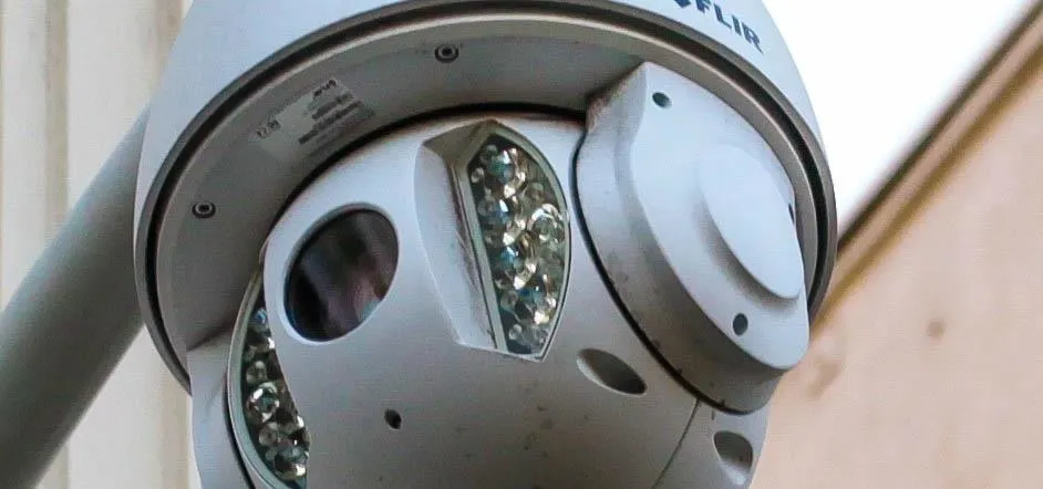 Security camera mounted on a building.