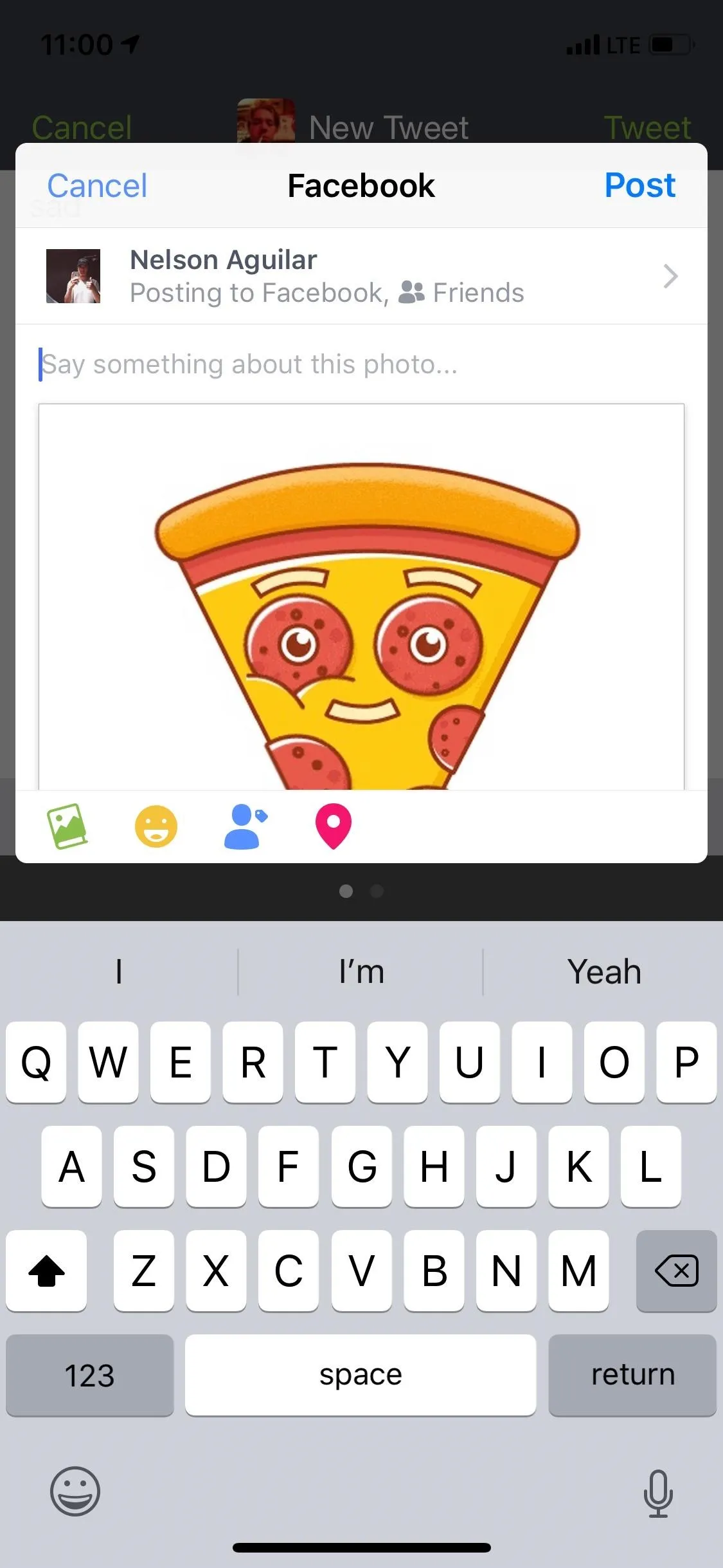 Cartoon slice of pepperoni pizza with a smiling face.