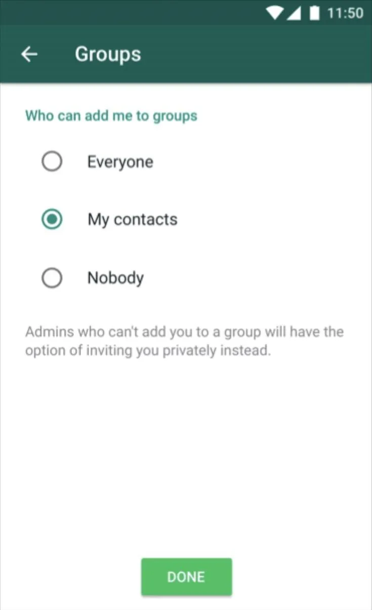 Settings screen for group chat permission options.