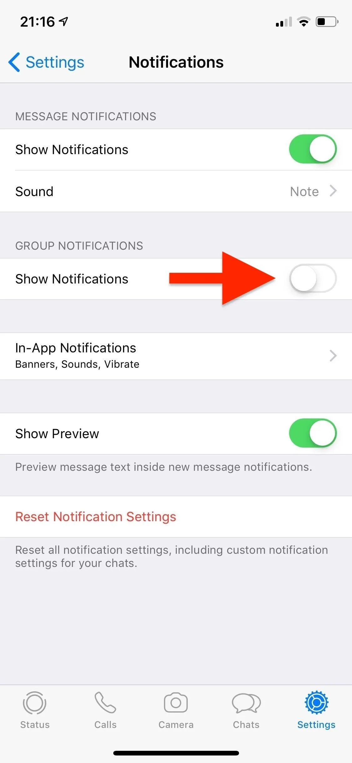 Mobile settings screen displaying notification options with an emphasis on enabling notifications.