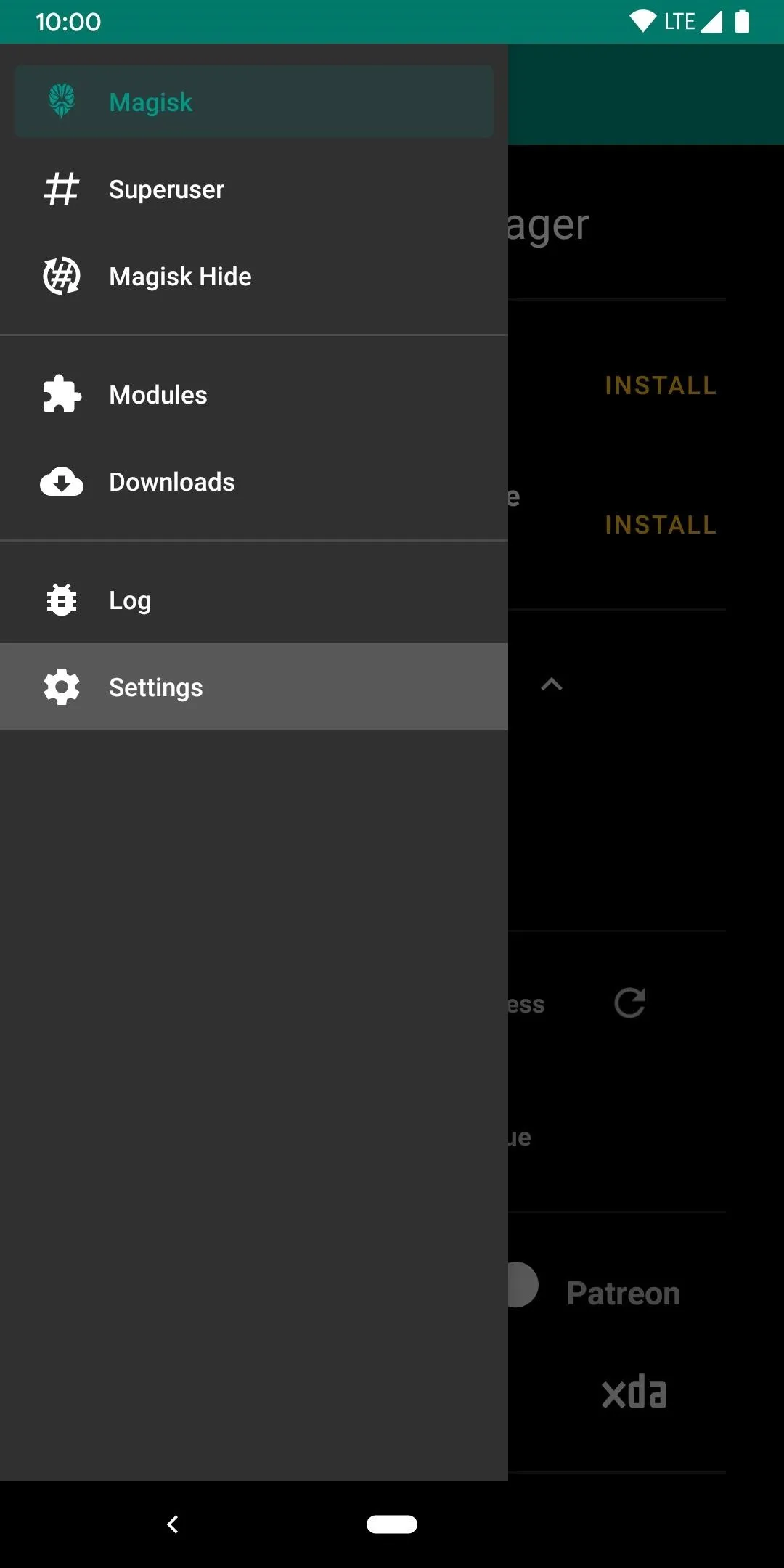 Settings menu in a mobile application.
