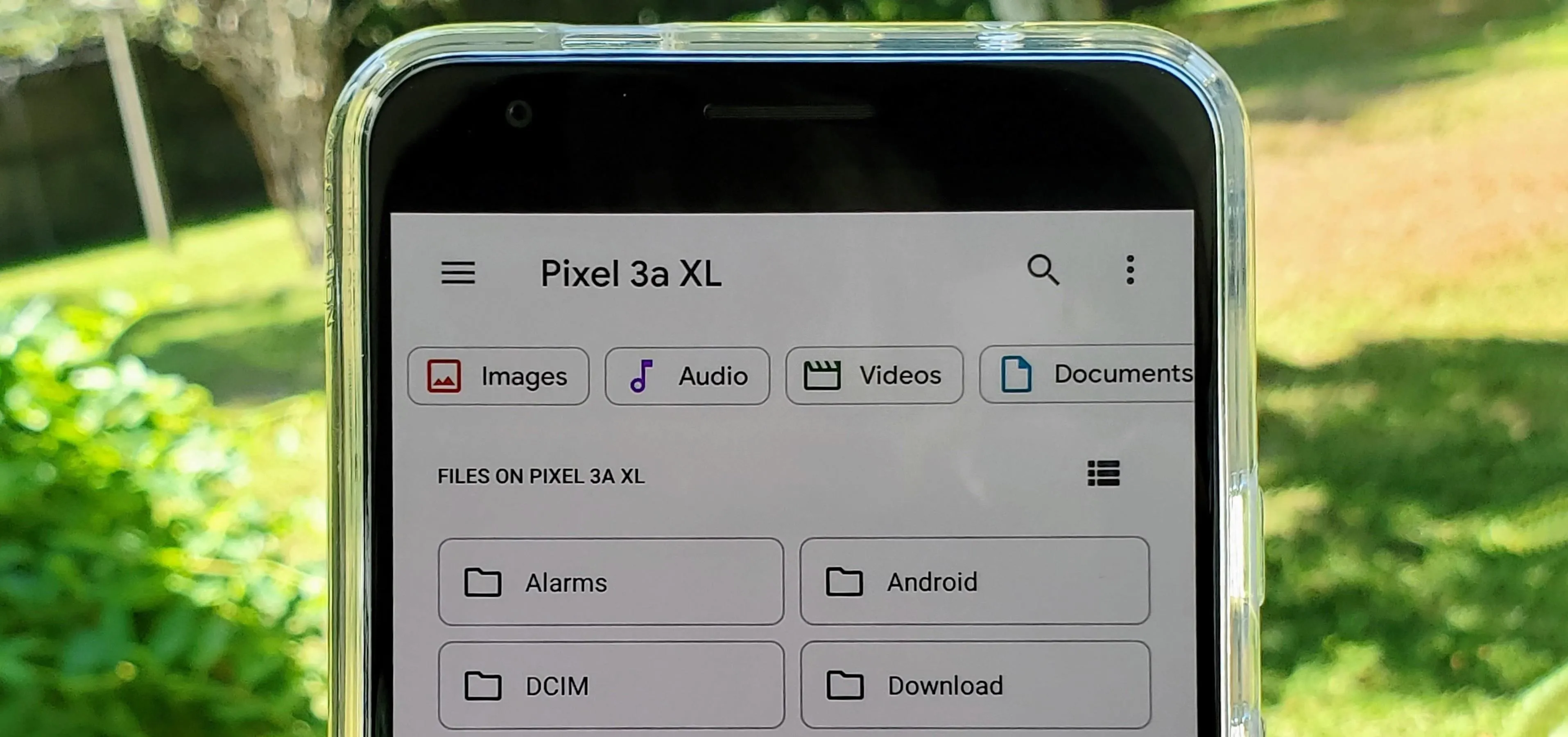 Pixel 3a XL smartphone screen displaying file management options.