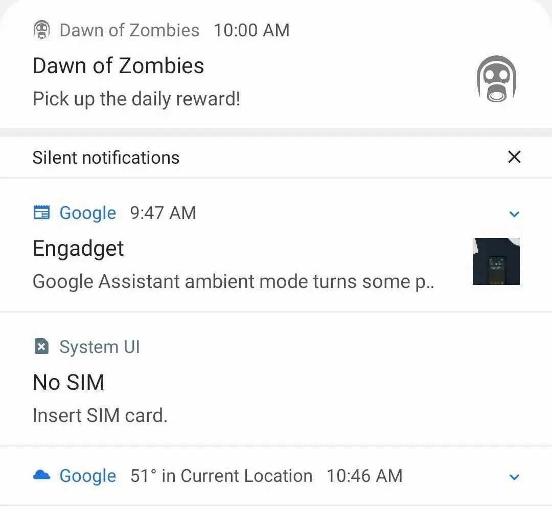 Mobile phone notifications screen with app alerts and system messages.