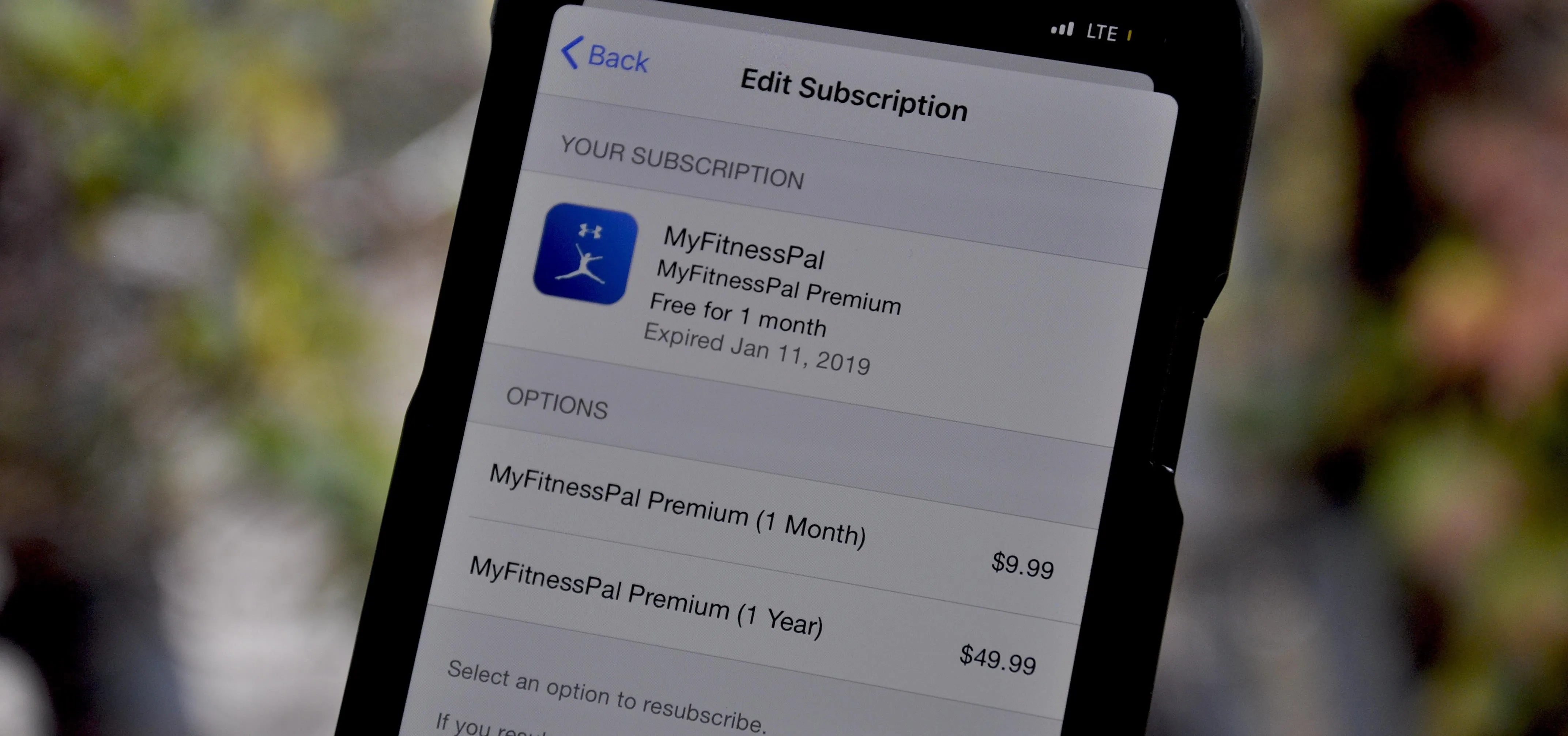 Subscription options for a mobile app on a smartphone screen.