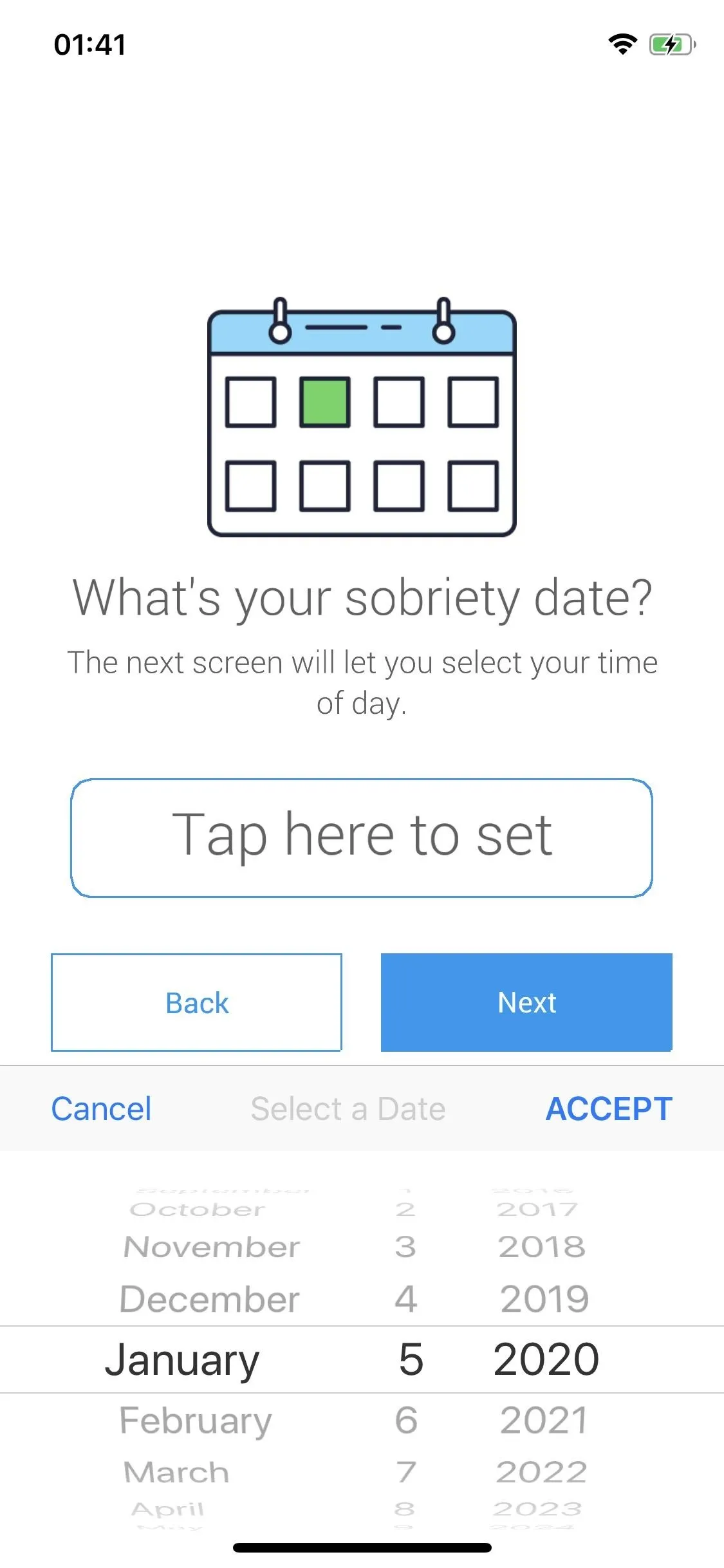 Date selection interface with calendar icon.
