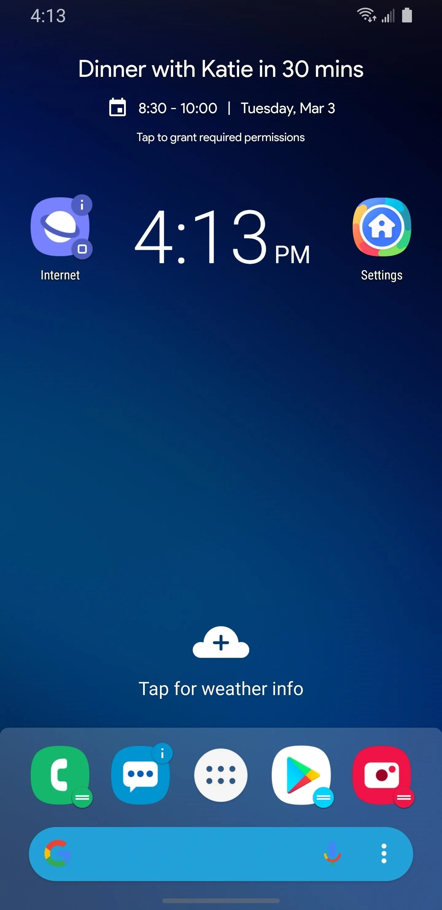 Smartphone screen displaying time and weather information.