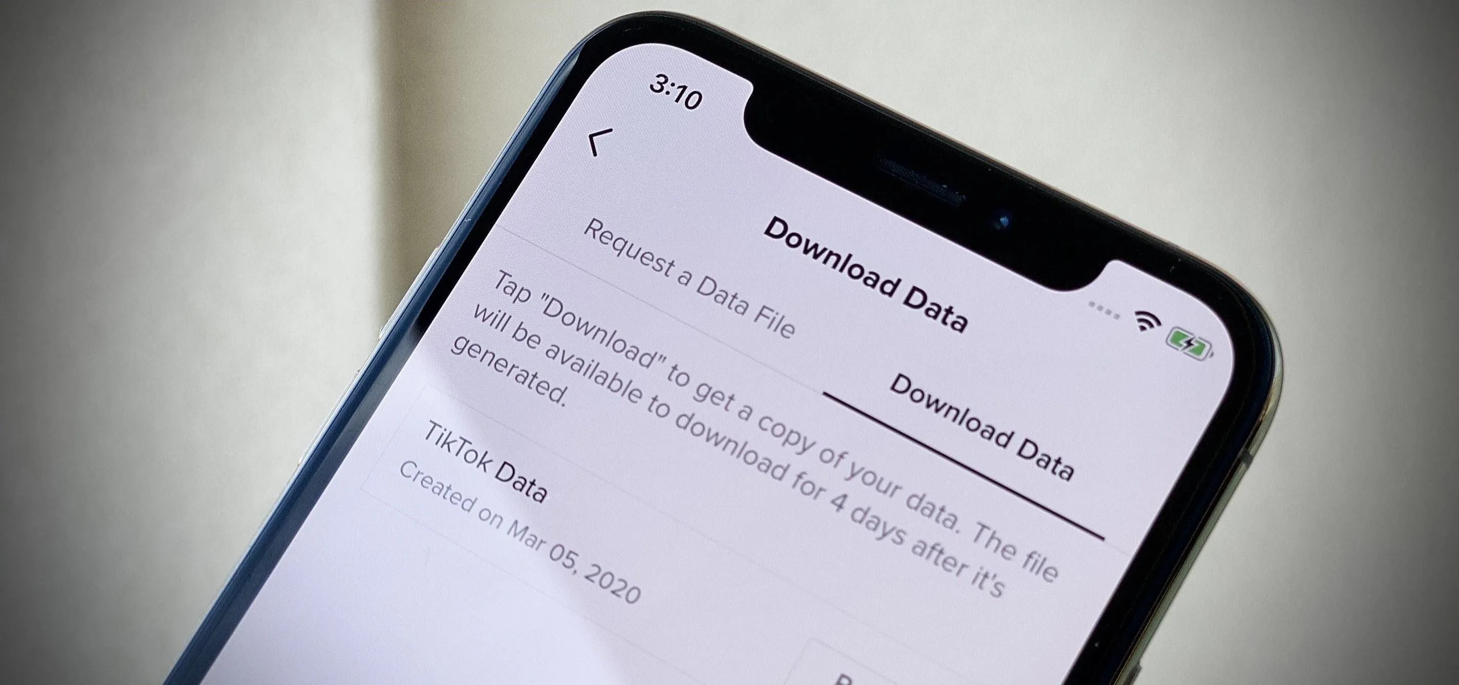 Phone screen displaying a download data option.