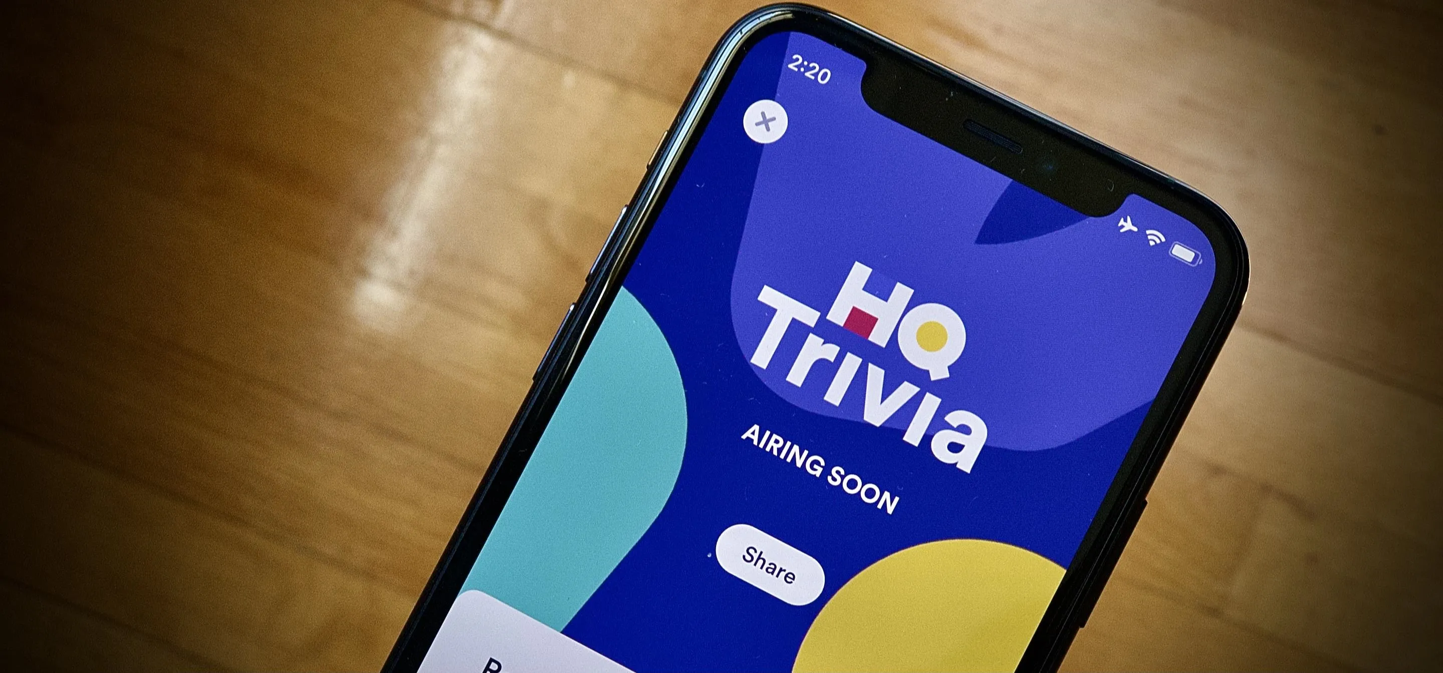 HQ Trivia app displayed on a smartphone screen.