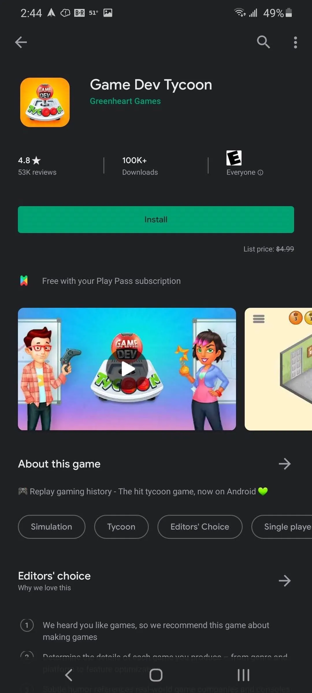 Game the Tyrant mobile app download page with graphics and descriptions.