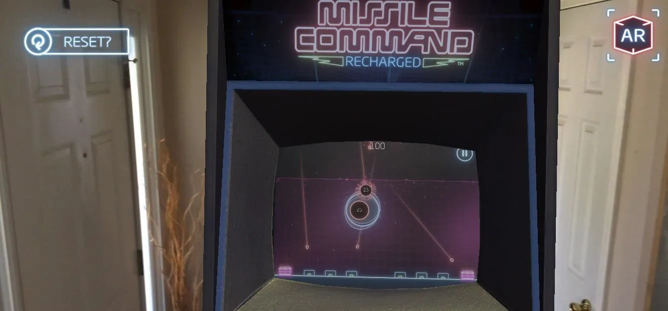 Missile Command arcade game display in augmented reality.