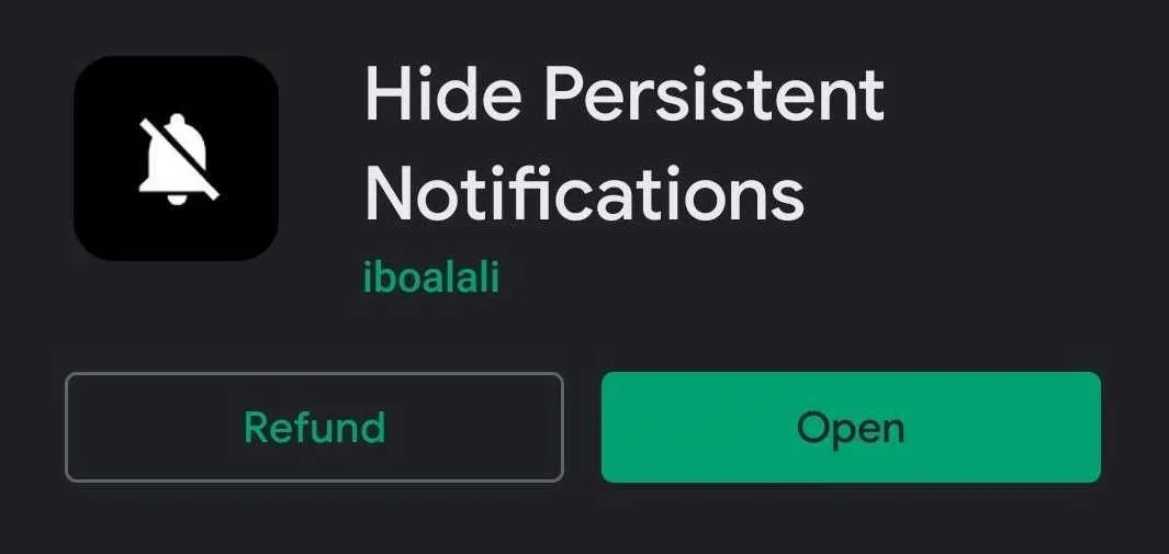 App interface for "Hide Persistent Notifications" with options to "Refund" and "Open."