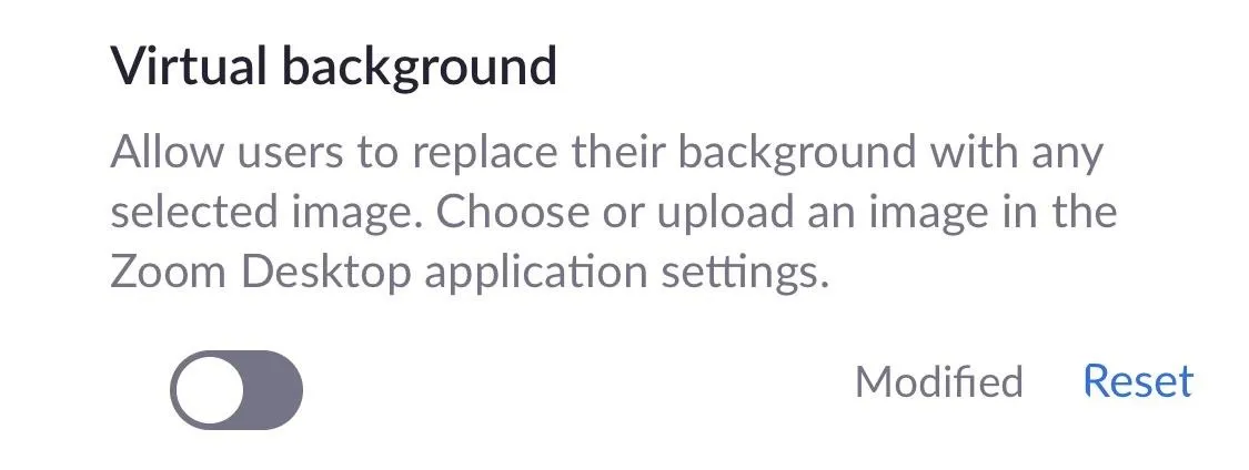 Virtual background settings in Zoom desktop application.