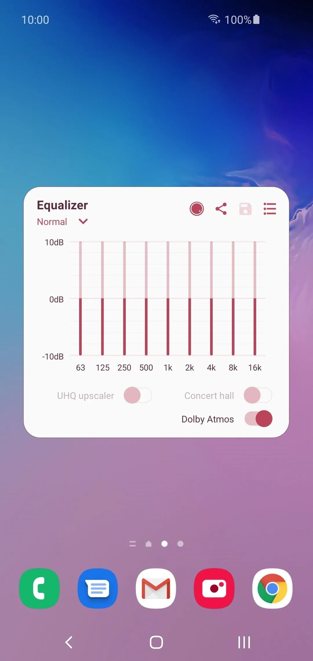 Equalizer settings interface on a smartphone screen.