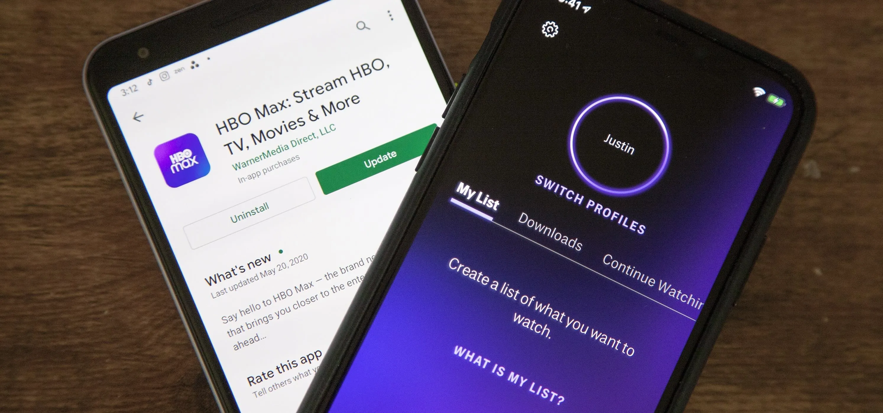 Mobile devices displaying streaming service applications.