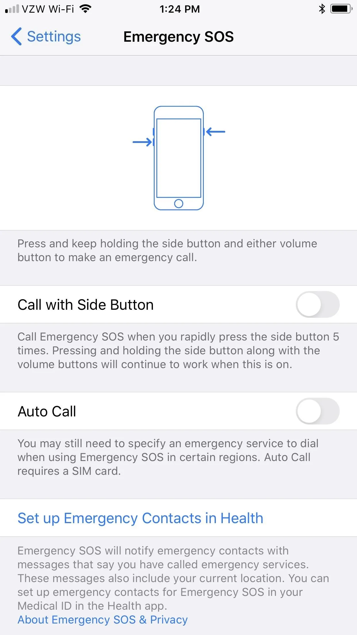 Emergency SOS settings on a smartphone.